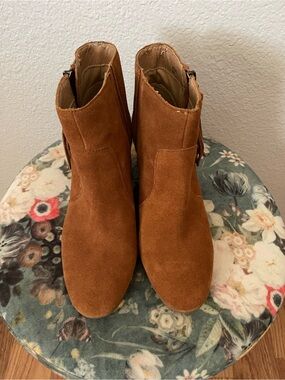 Tahari Cognac Suede Ankle Booties
